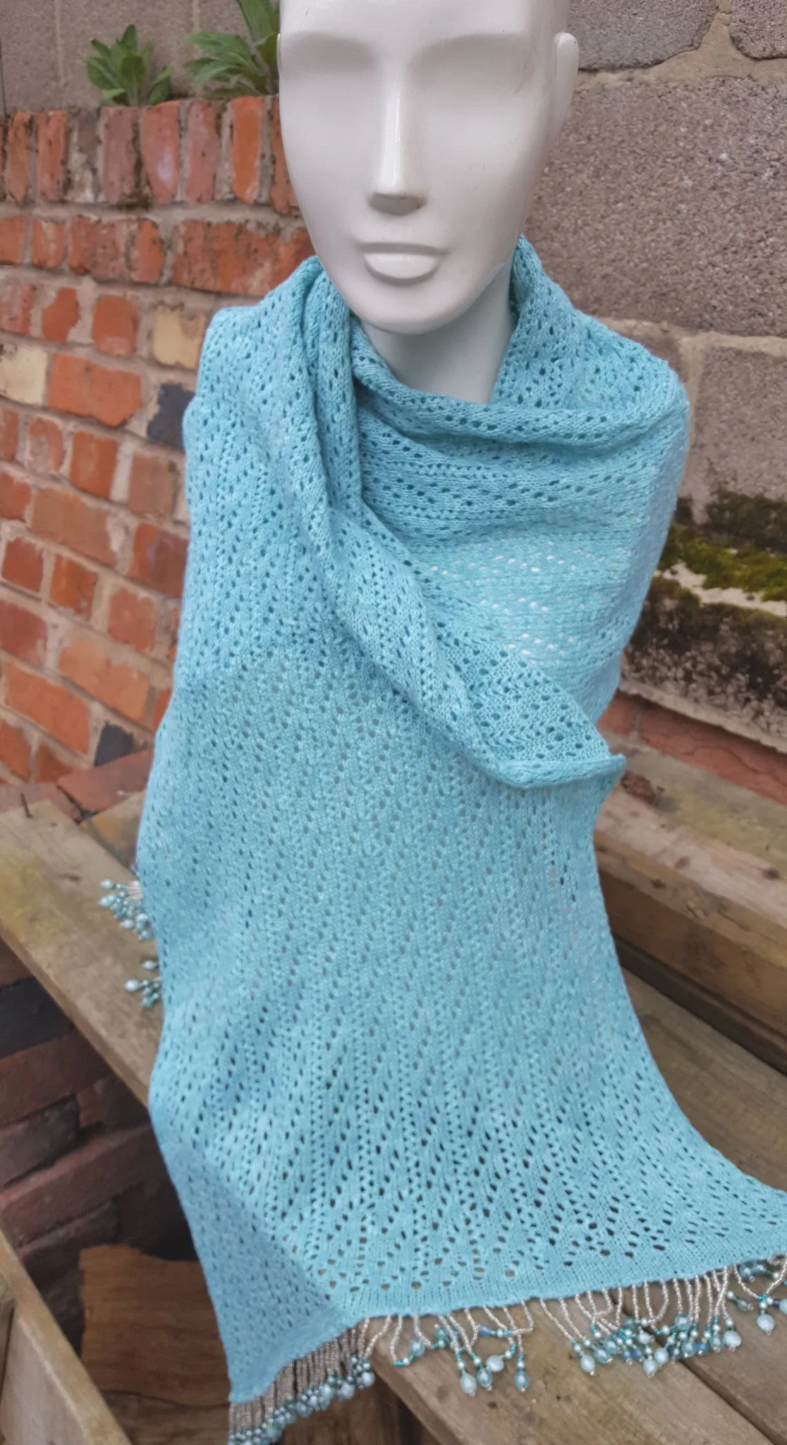 Aqua lace cotton beach wrap, pashmina, shawl