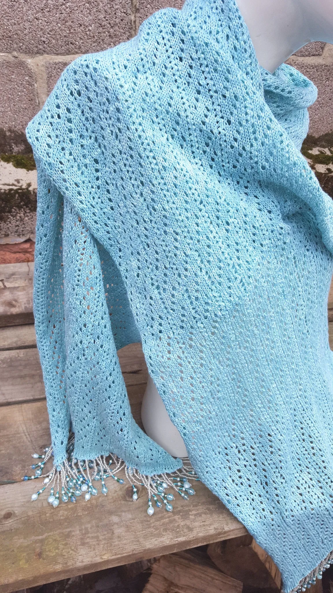 Aqua lace cotton beach wrap, pashmina, shawl