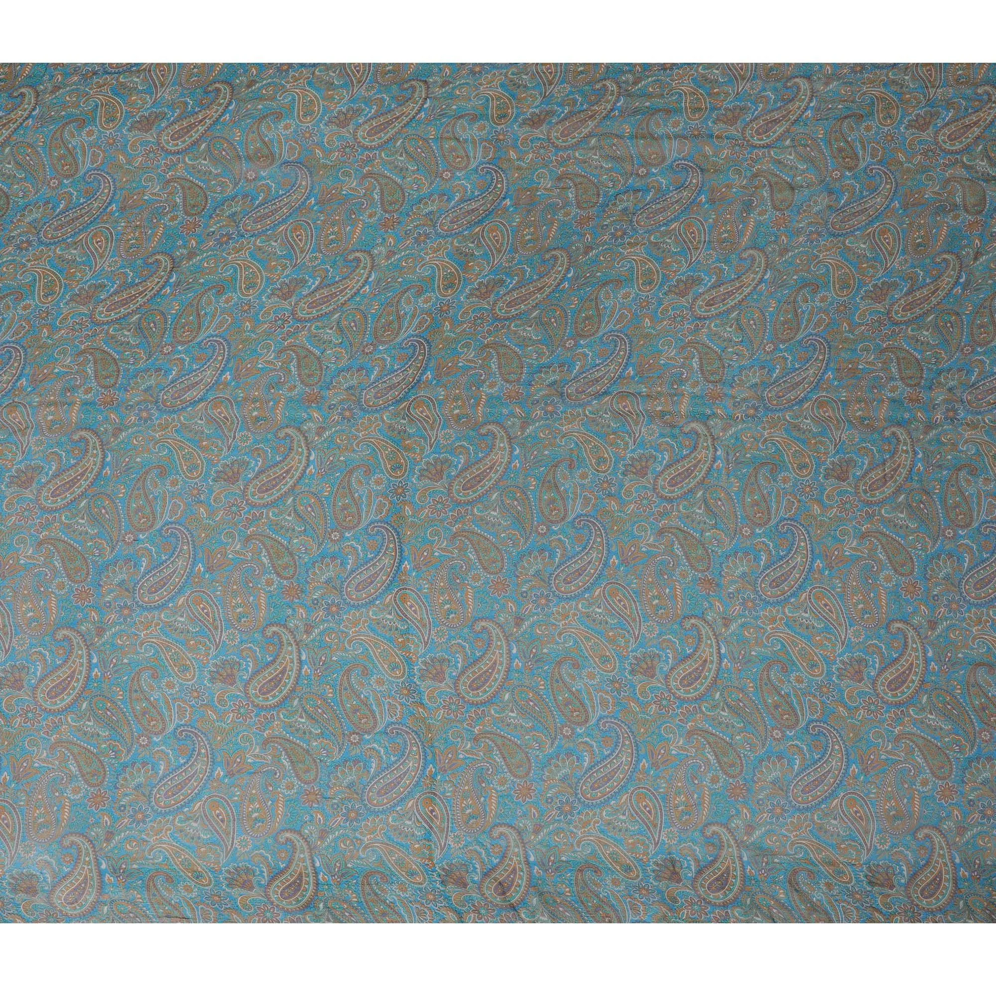 Aqua Paisley Dream Pure Wrinkle Silk Chiffon Fabric - Exotic Print, 110cm Width - Buy Online by the Meter-D18045