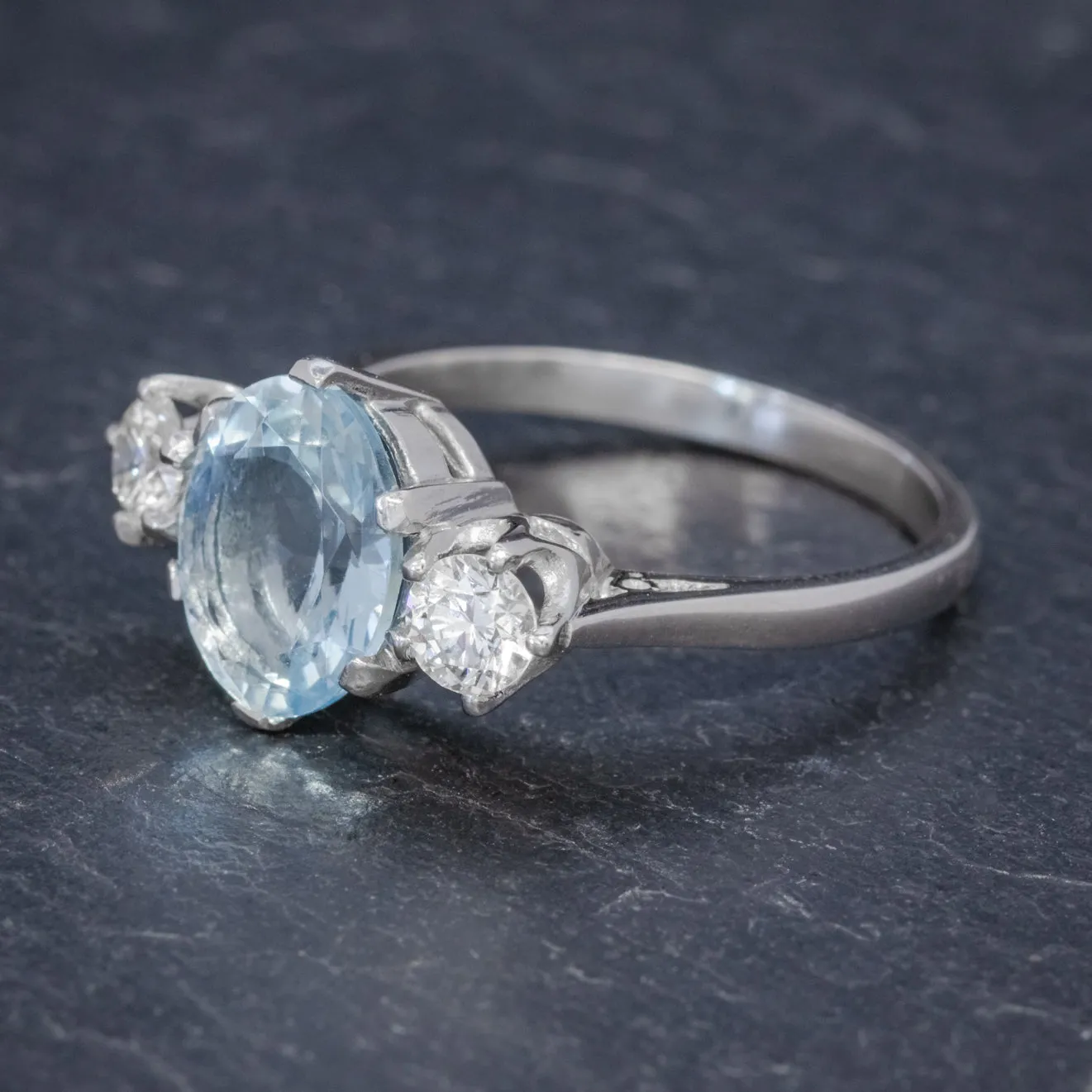 Aquamarine Diamond Trilogy Ring Platinum 3Ct Aqua 0.50Ct Diamond