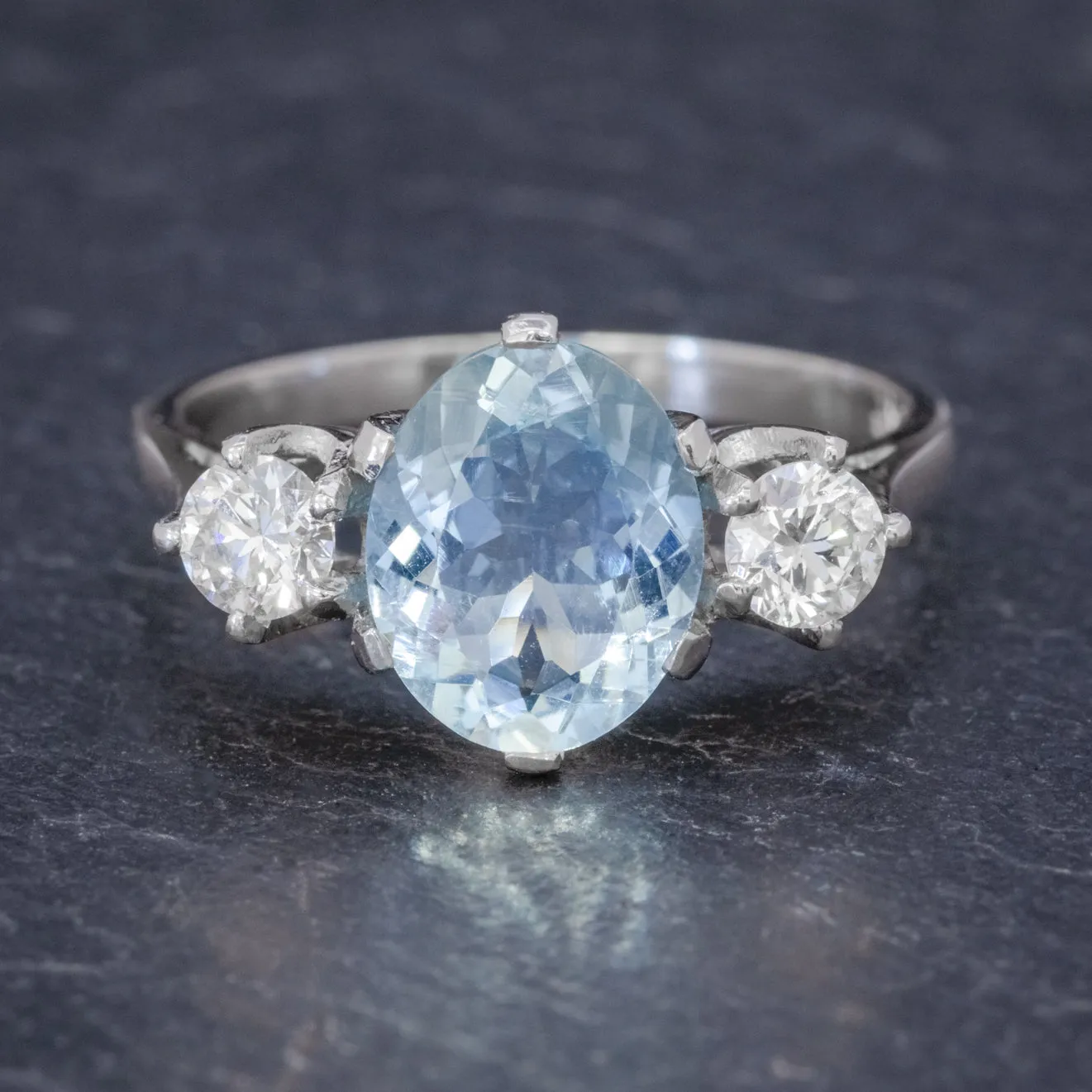 Aquamarine Diamond Trilogy Ring Platinum 3Ct Aqua 0.50Ct Diamond