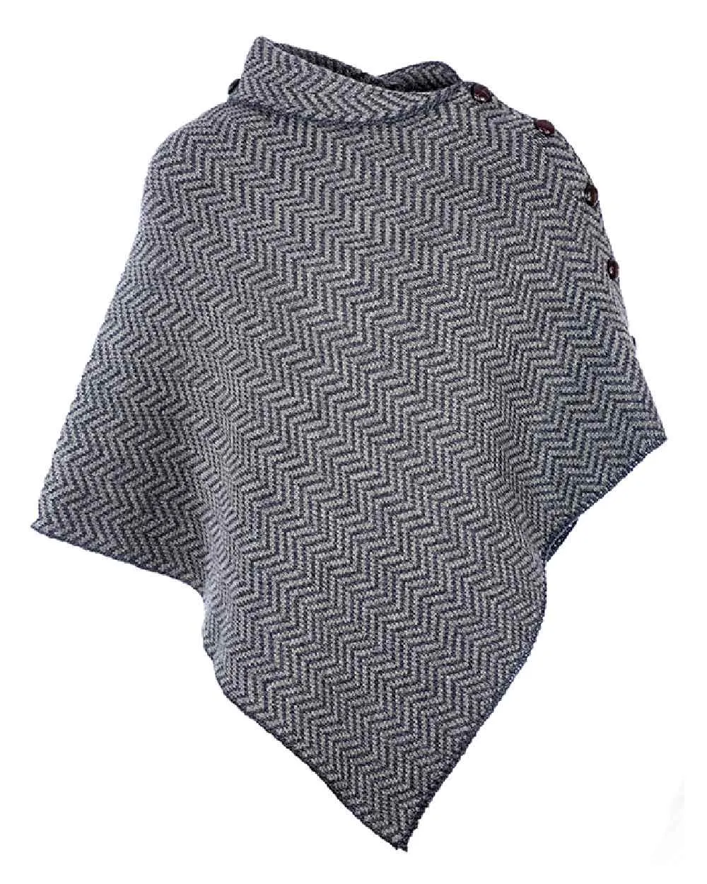 Aran Herringbone Poncho with Buttons