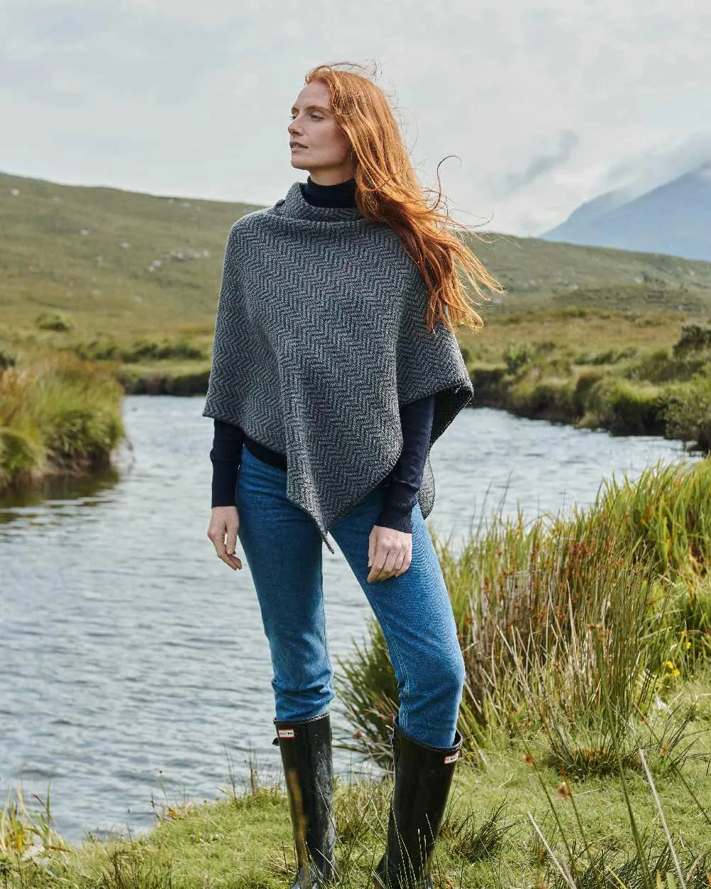 Aran Herringbone Poncho with Buttons