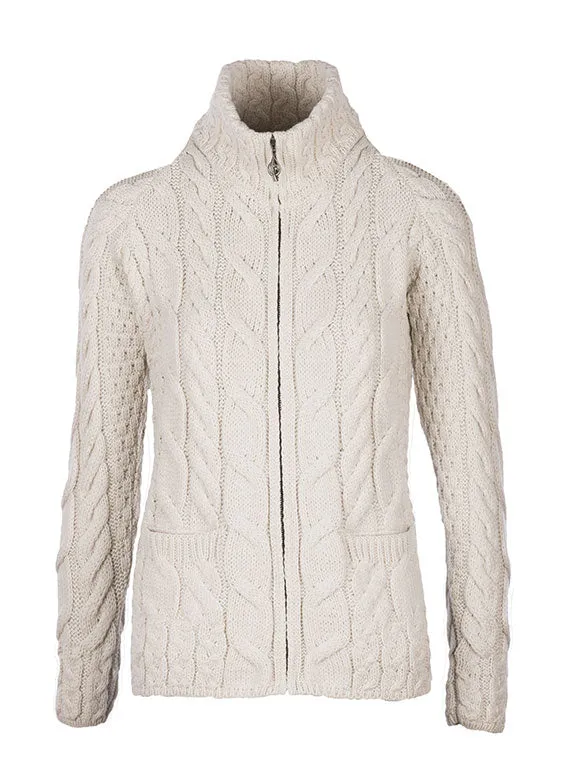 Aran Merino Wool Full Zip Cardigan