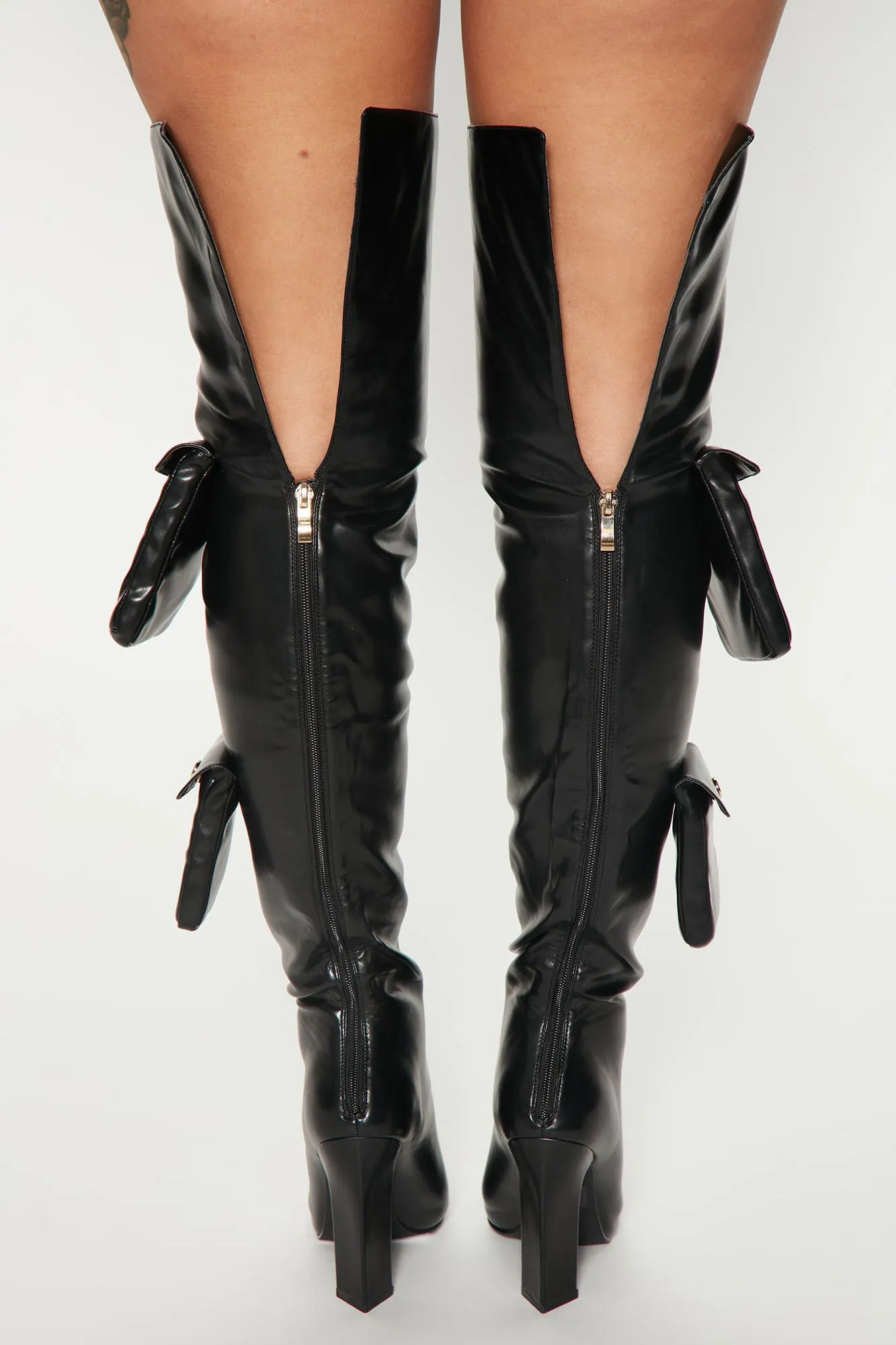 Arianna Over The Knee Pocket Boots - Black