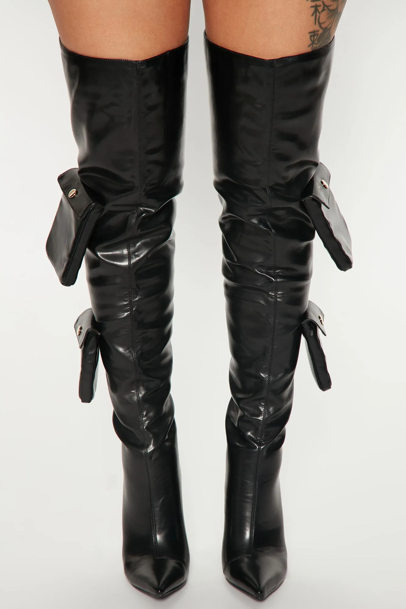 Arianna Over The Knee Pocket Boots - Black