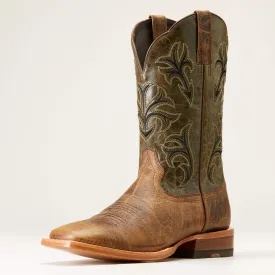 Ariat Men's Brown Cowboss Broad Square Toe Western Boots with Prairie Green Tops