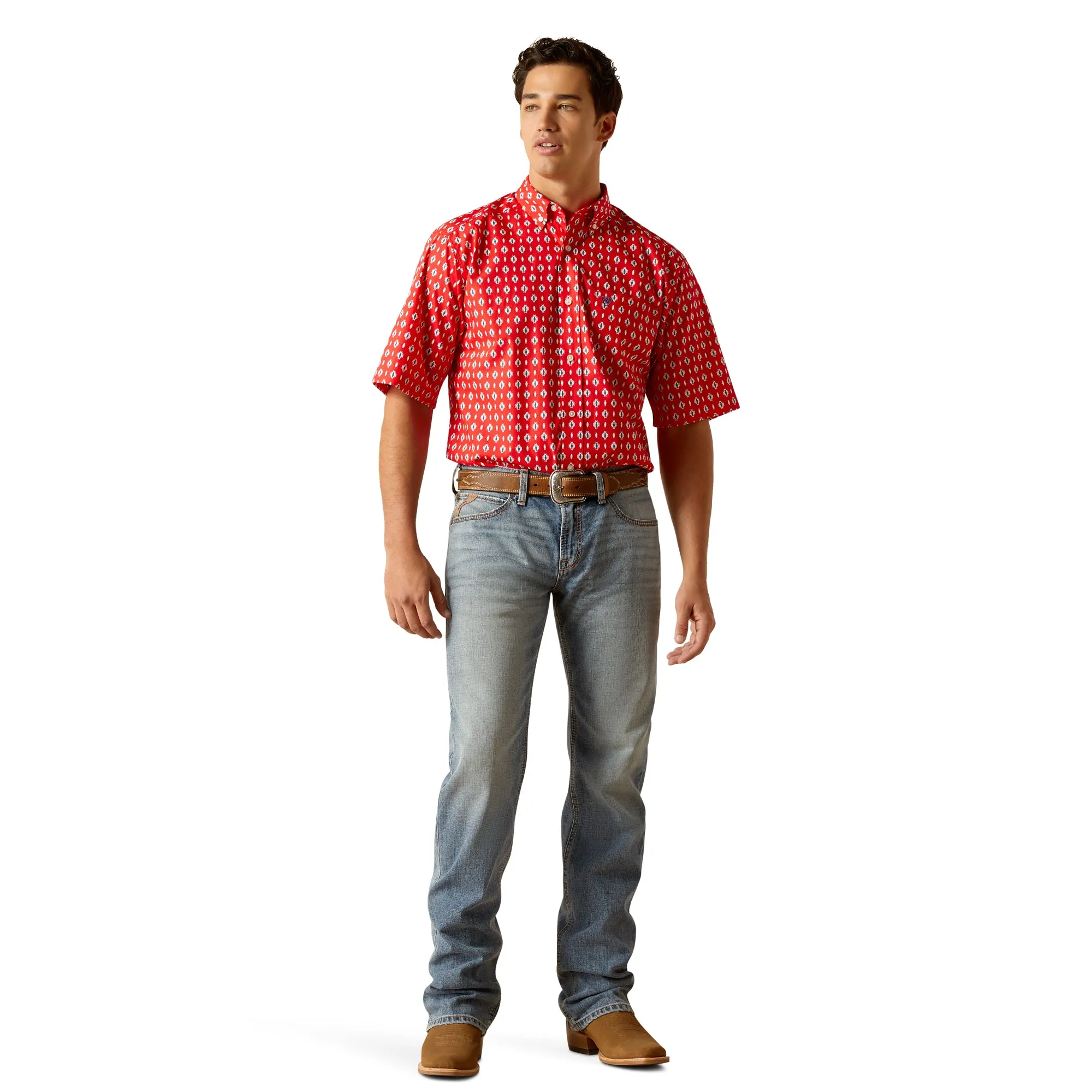 Ariat Men's Geometric Beacon Red Classic Button Down Shirt 10051494