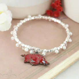 Arkansas Enamel Logo & Pearl Bracelet