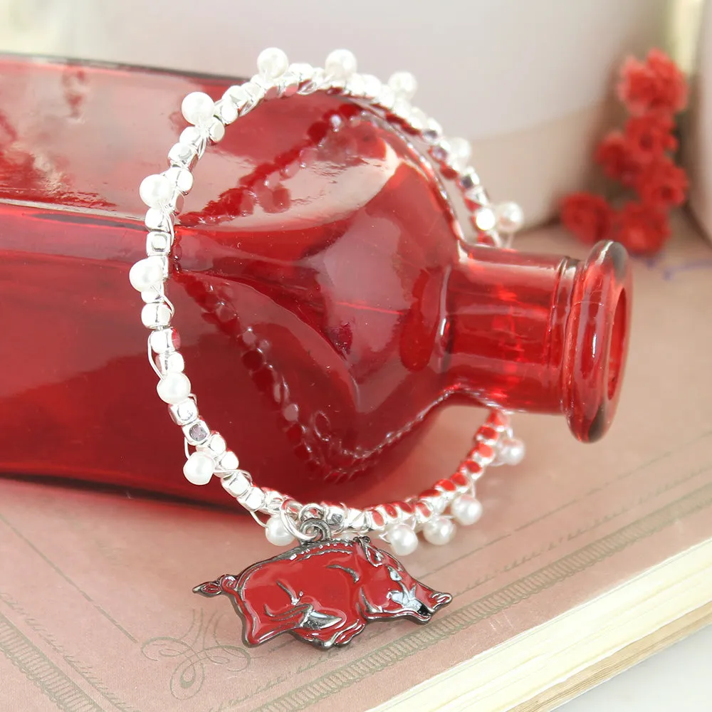 Arkansas Enamel Logo & Pearl Bracelet