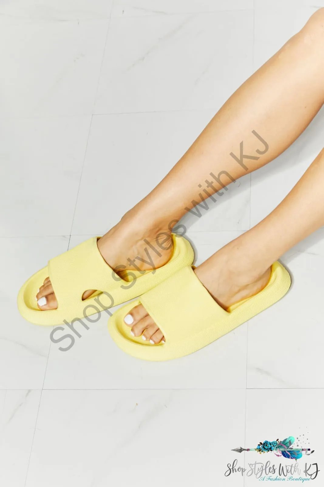 Arms Around Me Open Toe Slide in Yellow