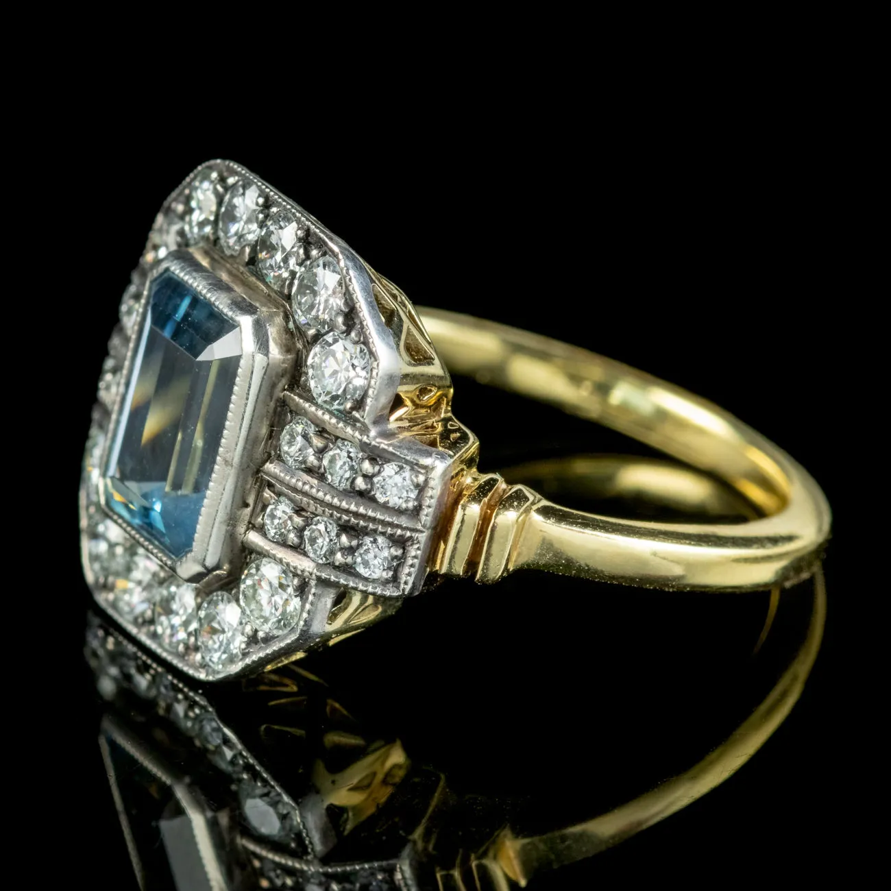 Art Deco Aquamarine Diamond Cluster Ring 2ct Aqua