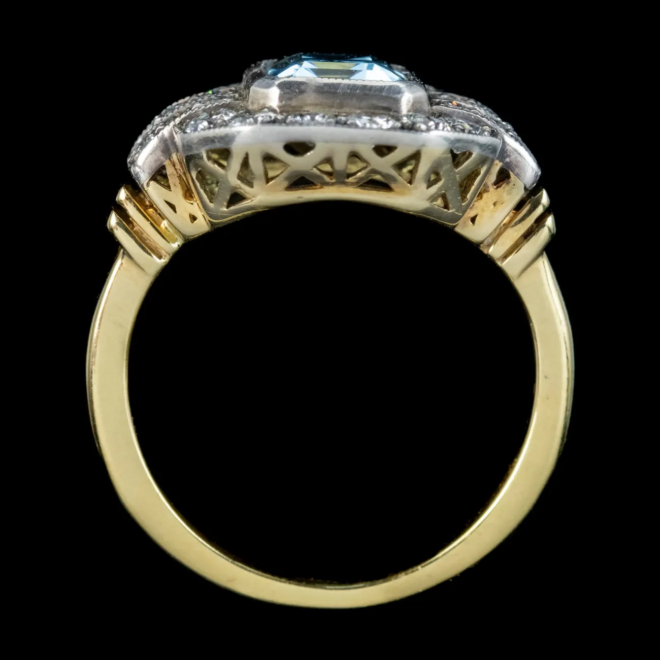 Art Deco Aquamarine Diamond Cluster Ring 2ct Aqua