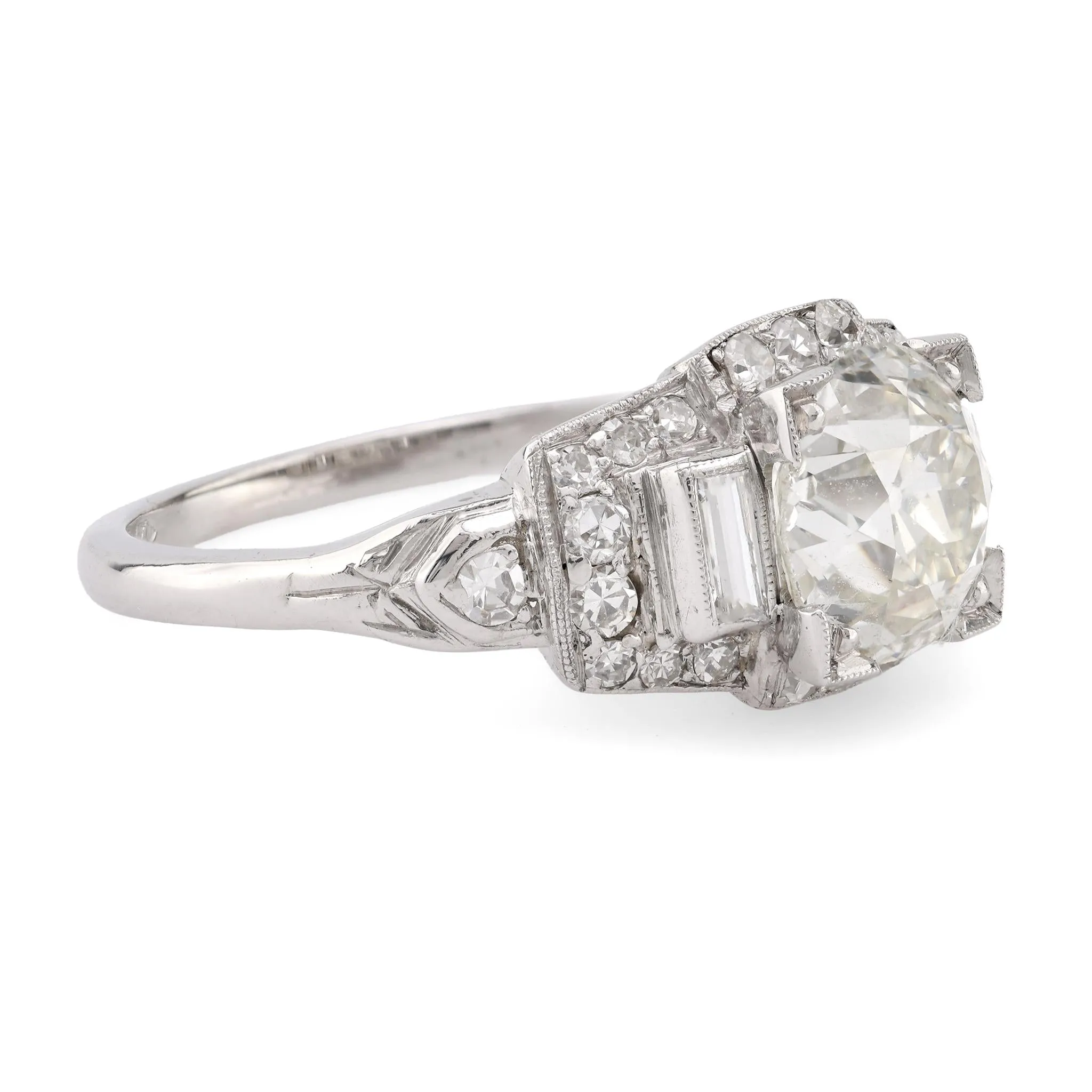 Art Deco GIA 2.05 Carat Old European Cut Diamond Platinum Ring