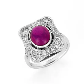 Art Deco Style Cabochon Ruby & Diamond Ring