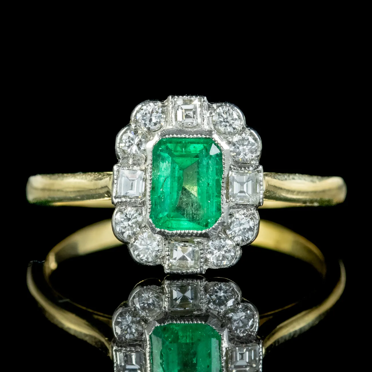 Art Deco Style Emerald Diamond Cluster Ring 0.70ct Emerald