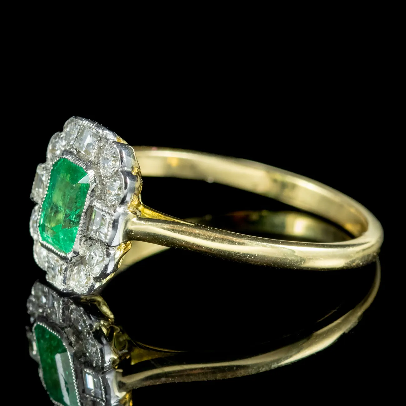 Art Deco Style Emerald Diamond Cluster Ring 0.70ct Emerald