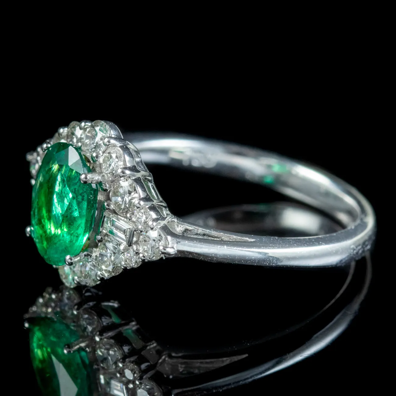 Art Deco Style Emerald Diamond Cluster Ring 1.25ct Emerald