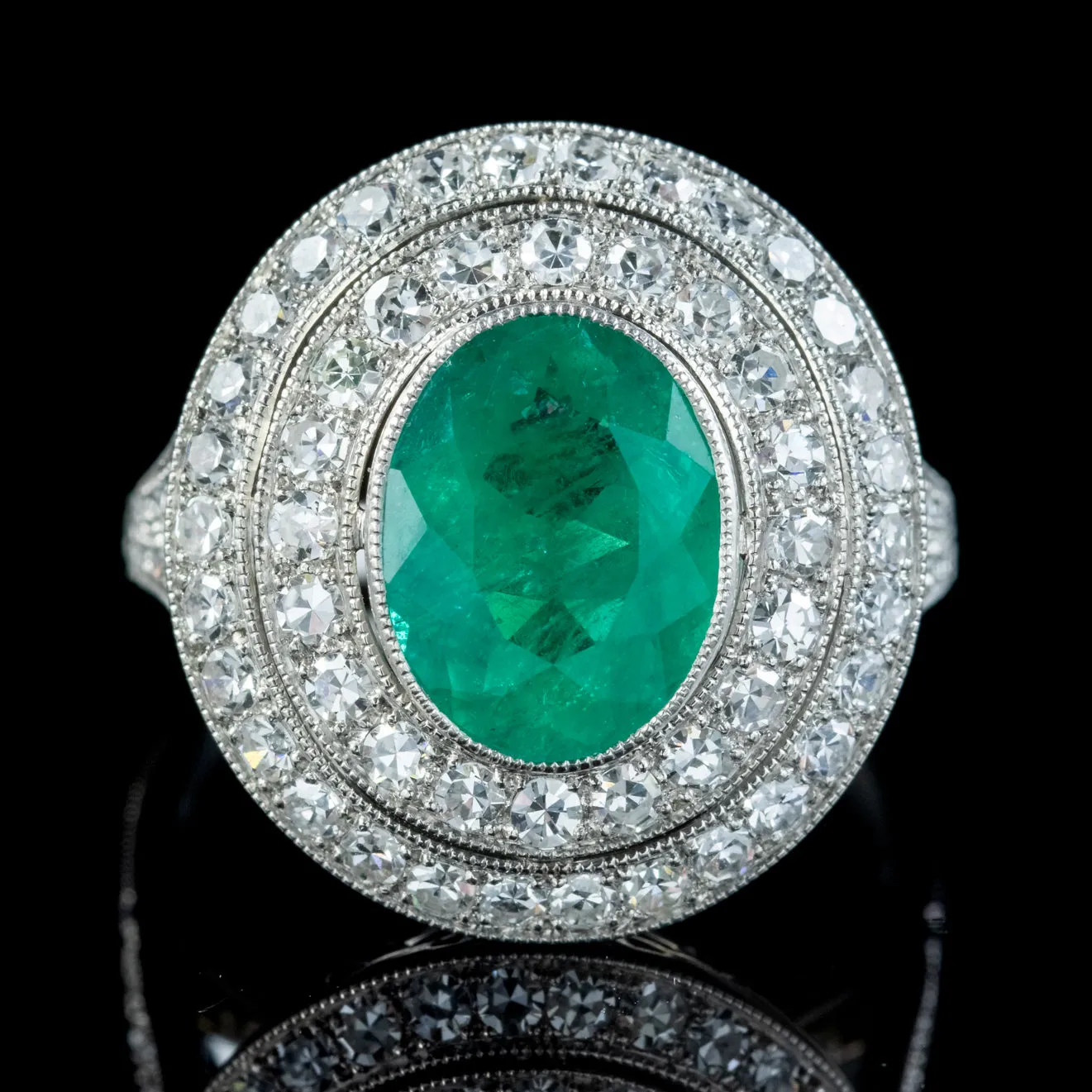 Art Deco Style Emerald Diamond Cocktail Ring 2.39ct Emerald