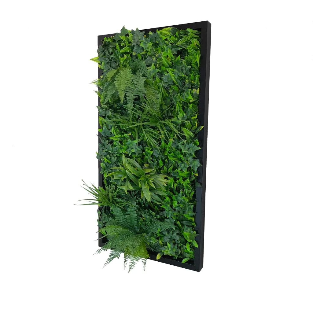 Artificial green foliage wall rectangle art panel black aluminium - 100x50cm