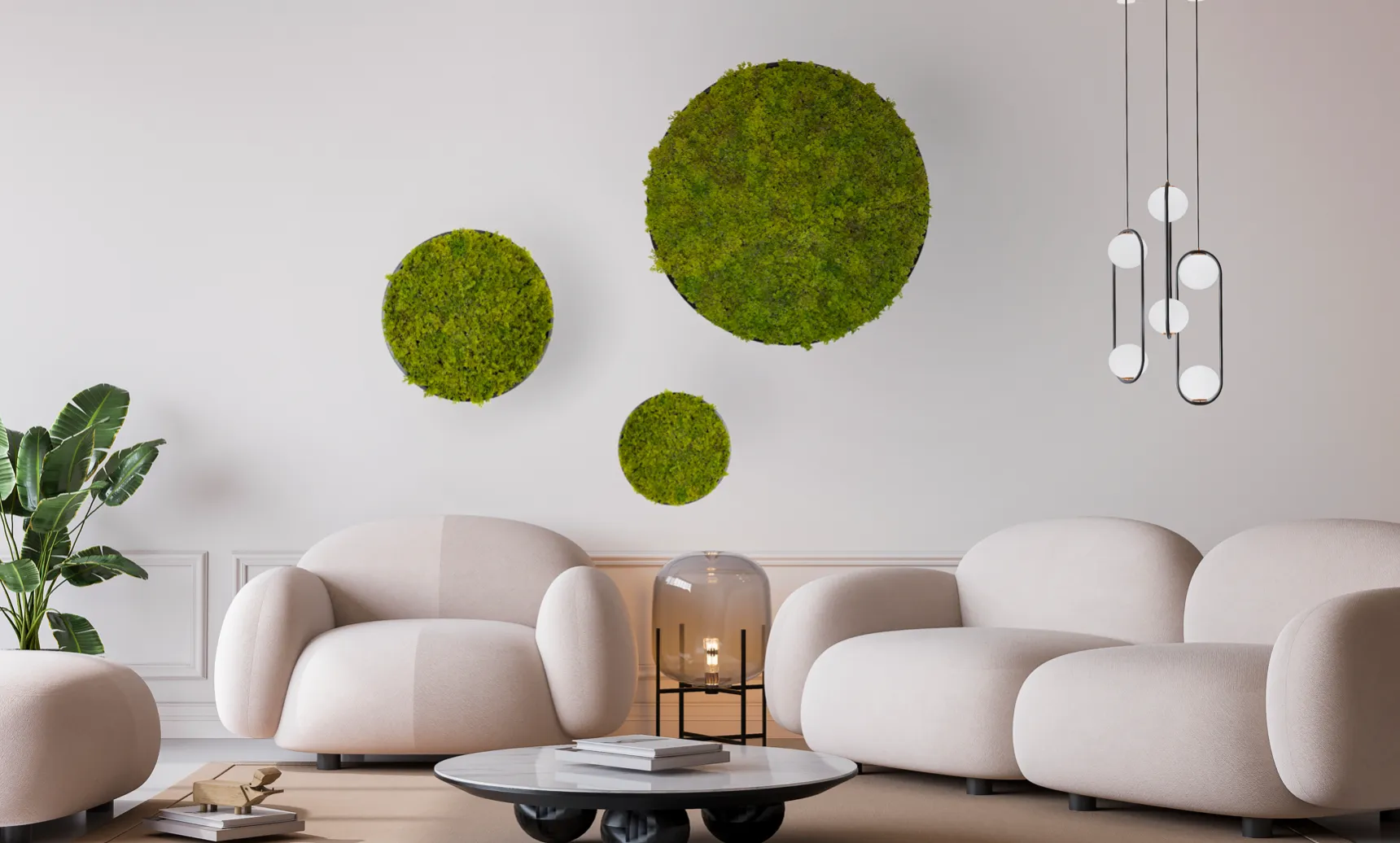 Artificial reindeer moss wall circular art panel MDF Black - 50cm