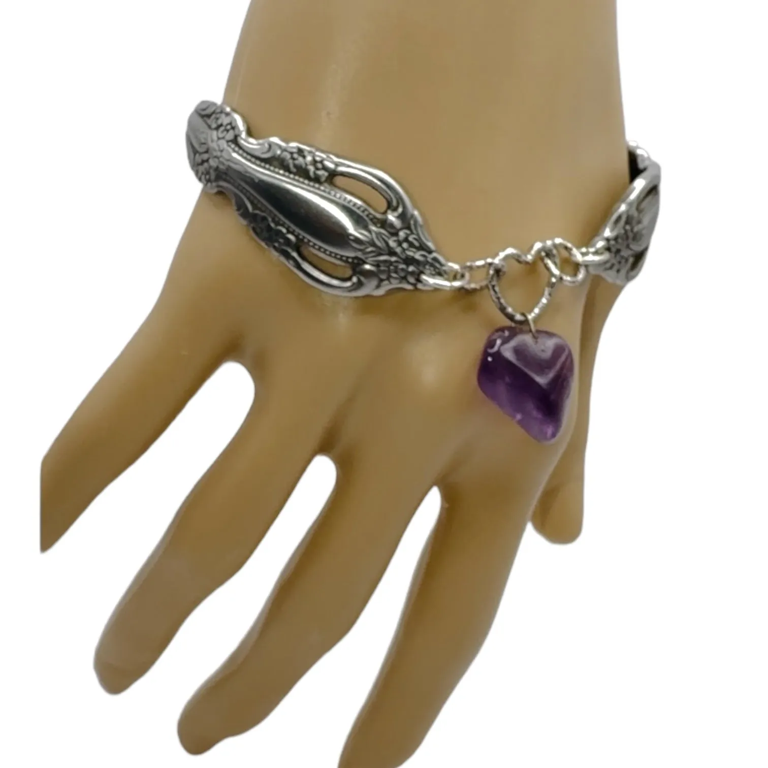 Artisan Boho Vintage Spoon Bracelet With Amethyst Stone