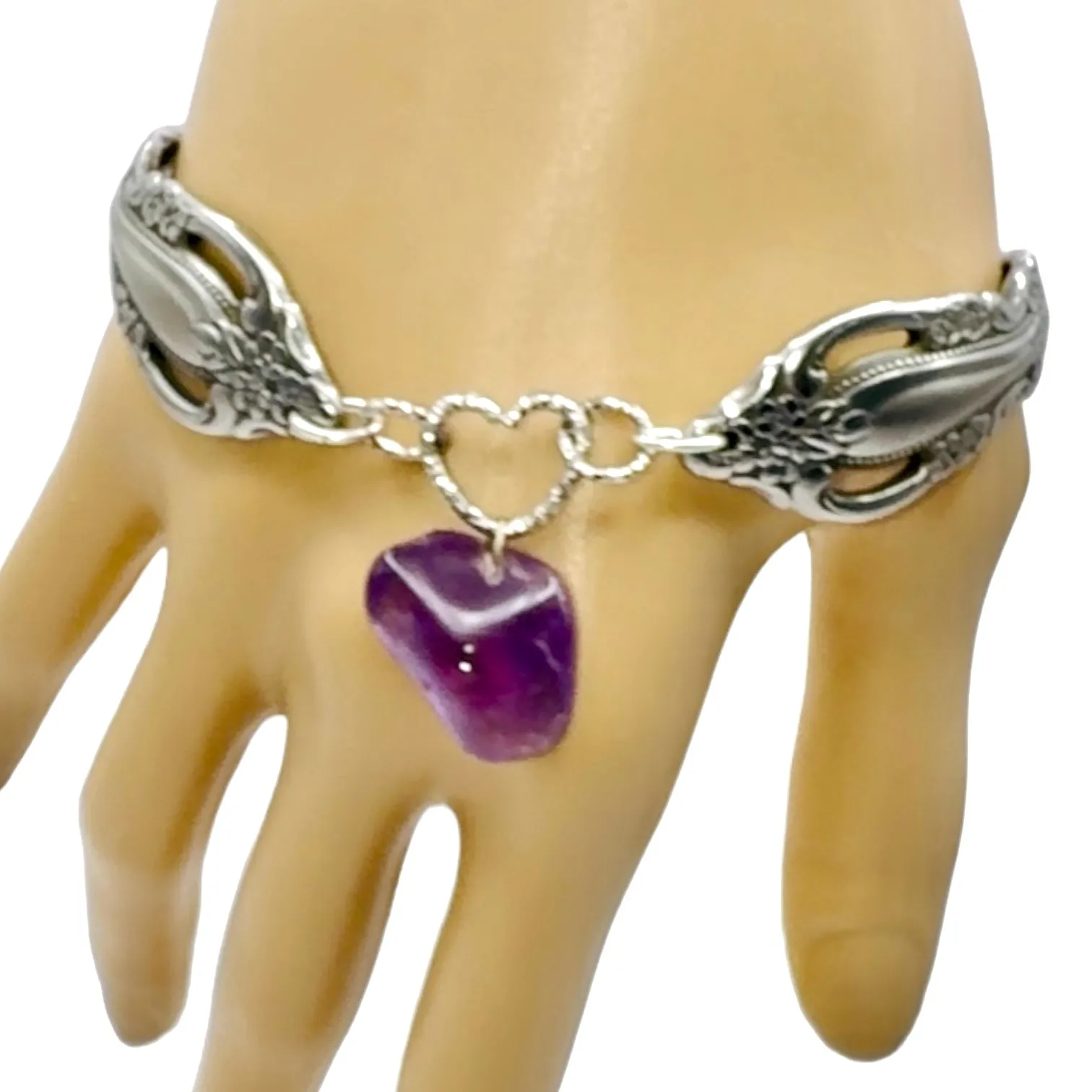 Artisan Boho Vintage Spoon Bracelet With Amethyst Stone