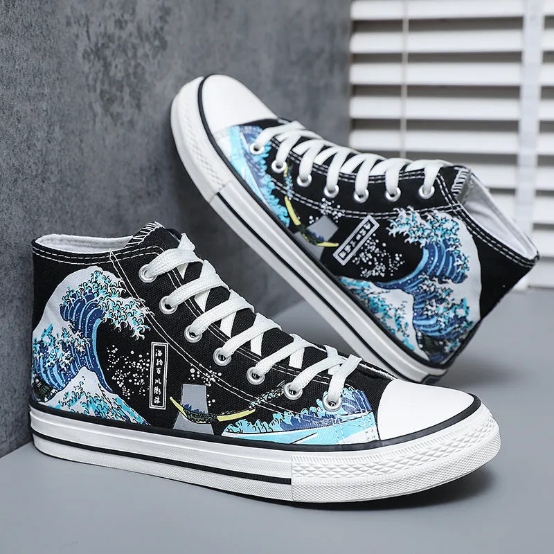 Artistic patterned high-top trendy shoes, casual sports canvas shoes