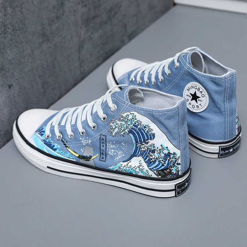 Artistic patterned high-top trendy shoes, casual sports canvas shoes