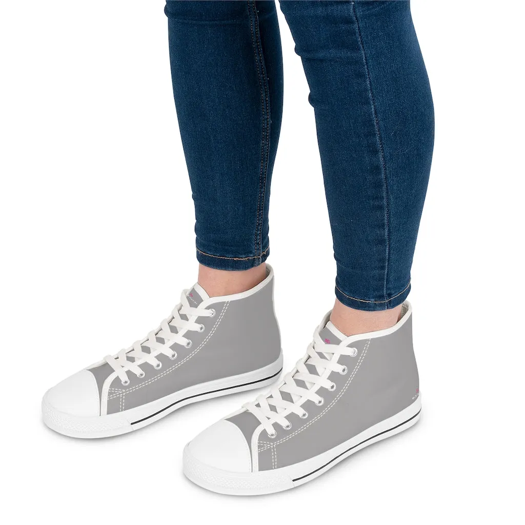 Ash Grey Color Ladies' High Tops, Solid Ash Grey Color Best Quality Women's High Top Sneakers (US Size: 5.5-12)