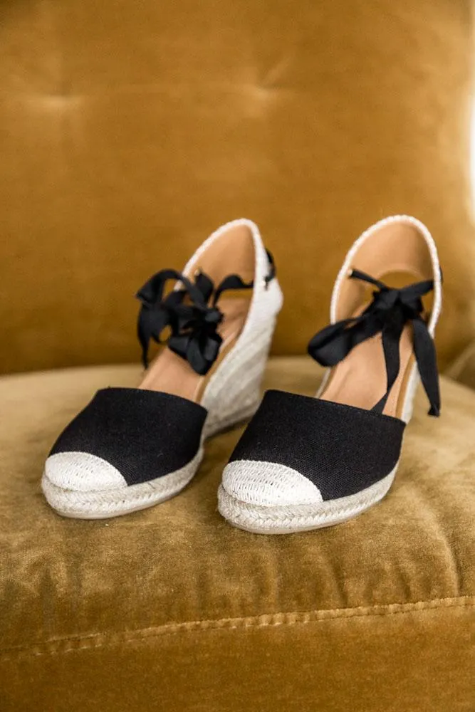 Ashley Lace Up Espadrille Wedges In Black