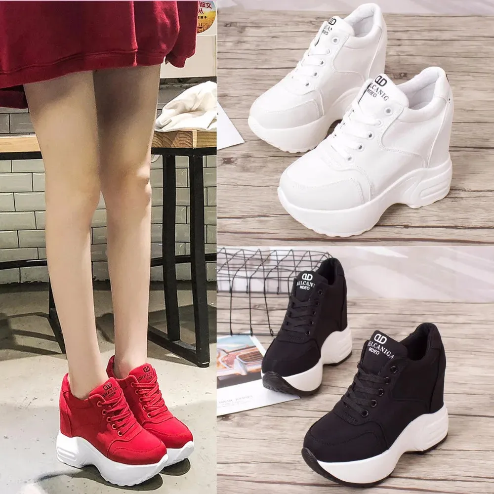 Ashore Shop Womens Platform Sneakers Mesh Casual Trainers Chunky Shoes 10CM Heels