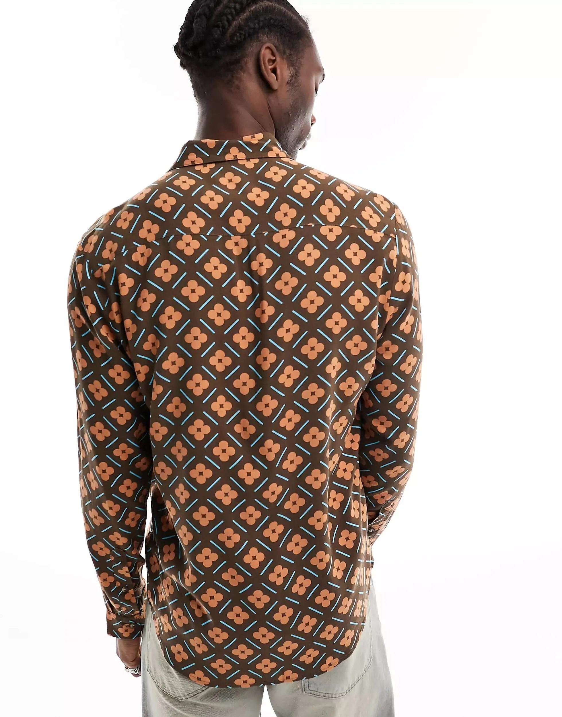 ASOS Geo Print Shirt in Brown