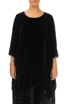 Asymmetric Black Silk Velvet Tunic