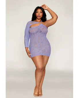 Asymmetrical One Shoulder Seamless Lace Chemise - Lavender QN