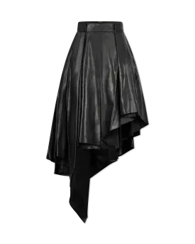 Asymmetrical Pleated Midi Leather Skirt