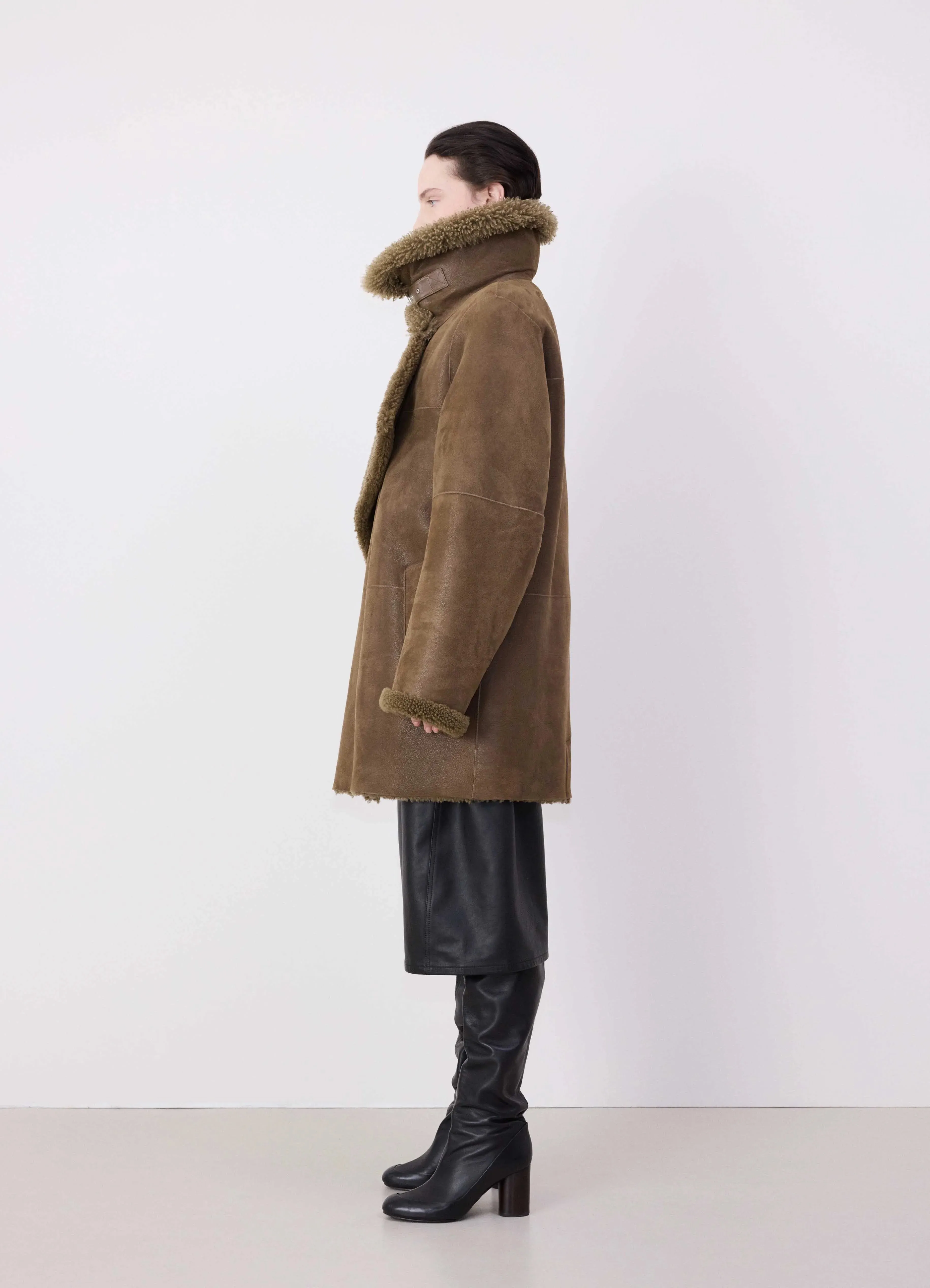 ASYMMETRICAL SHEARLING COAT