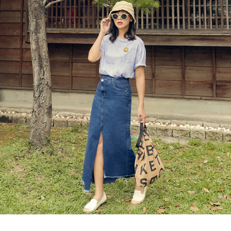 ASYMMETRICAL WAIST TUNIC DENIM LONG SKIRTS