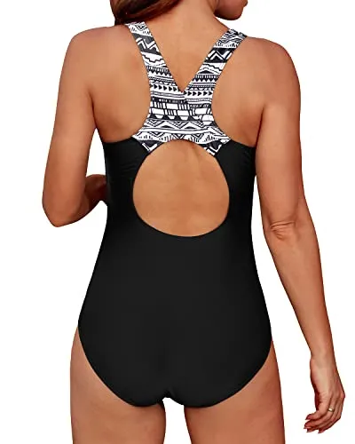 Athletic Racerback One Piece Swimwear Training Exercise Slimming Bathing Suit