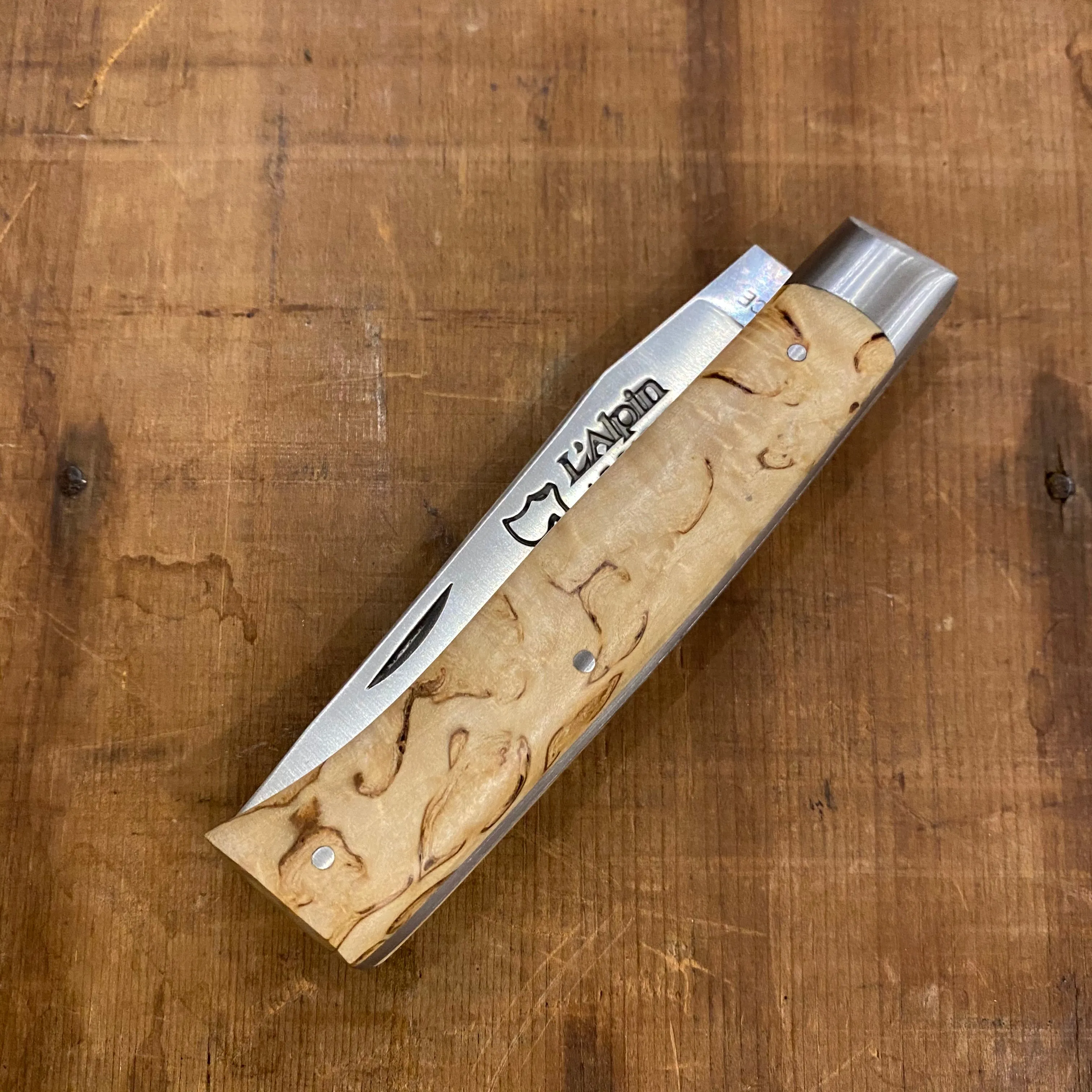 Au Sabot Alpin 10cm Pocket Knife Stainless Finnish Curly Birch