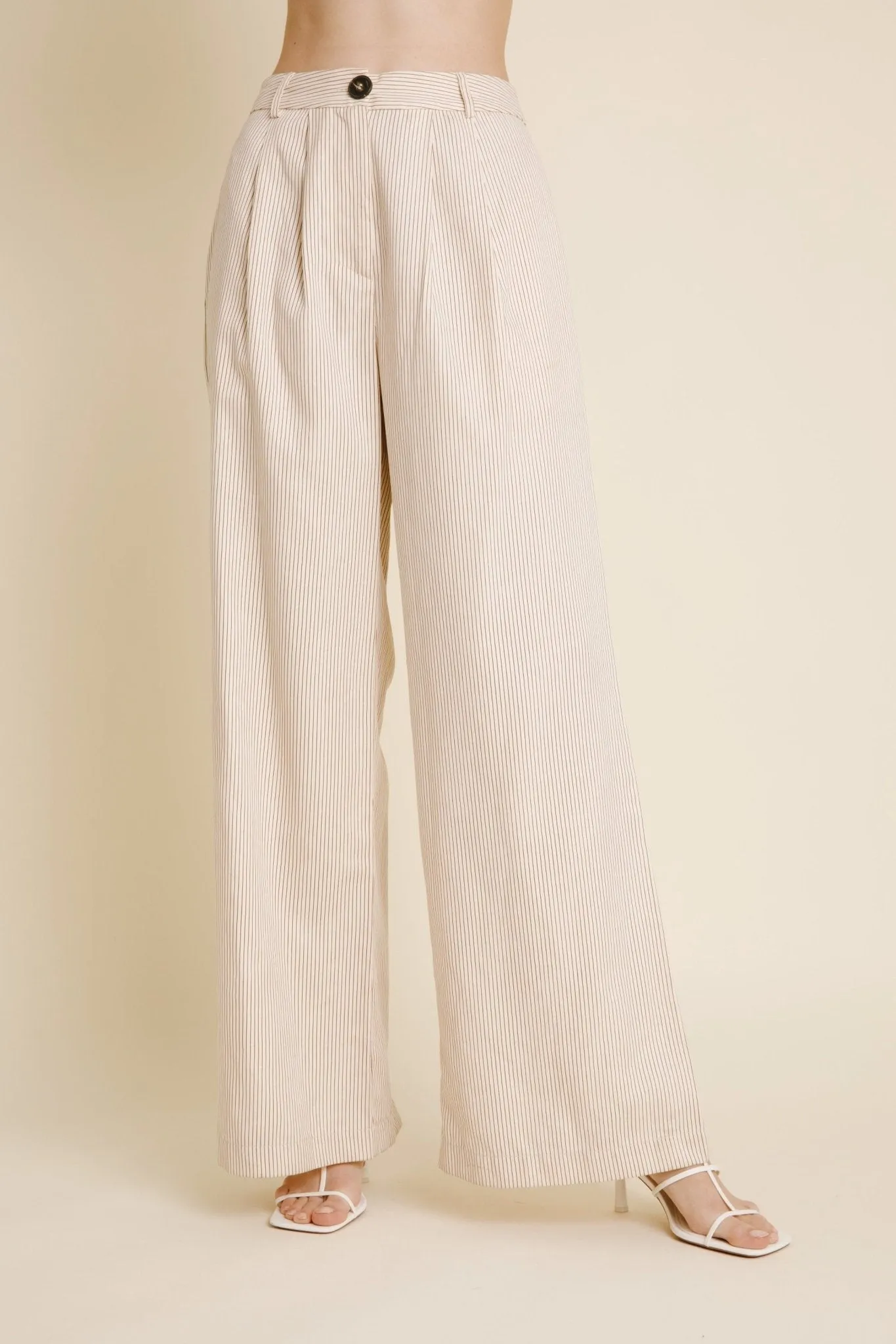 Aureum Ivory Pinstripe Twill Wide Leg Pants - FINAL SALE