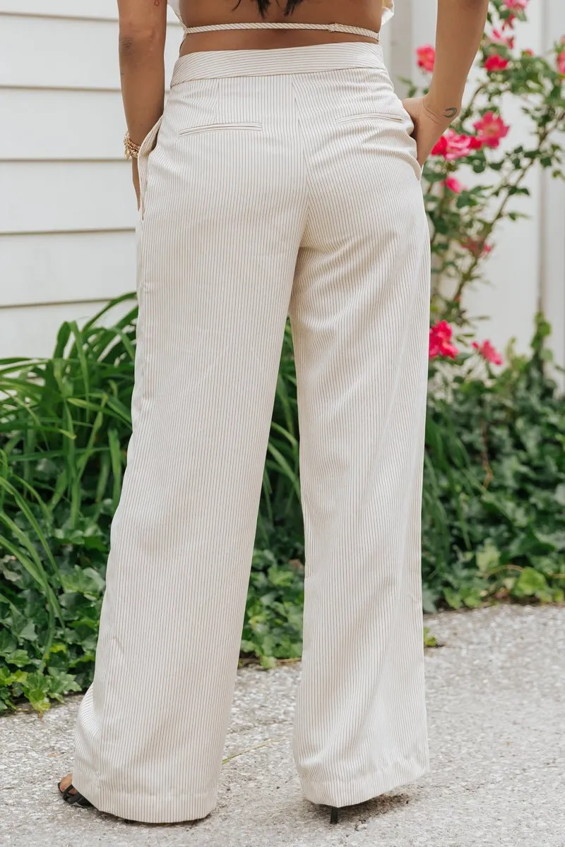 Aureum Ivory Pinstripe Twill Wide Leg Pants - FINAL SALE