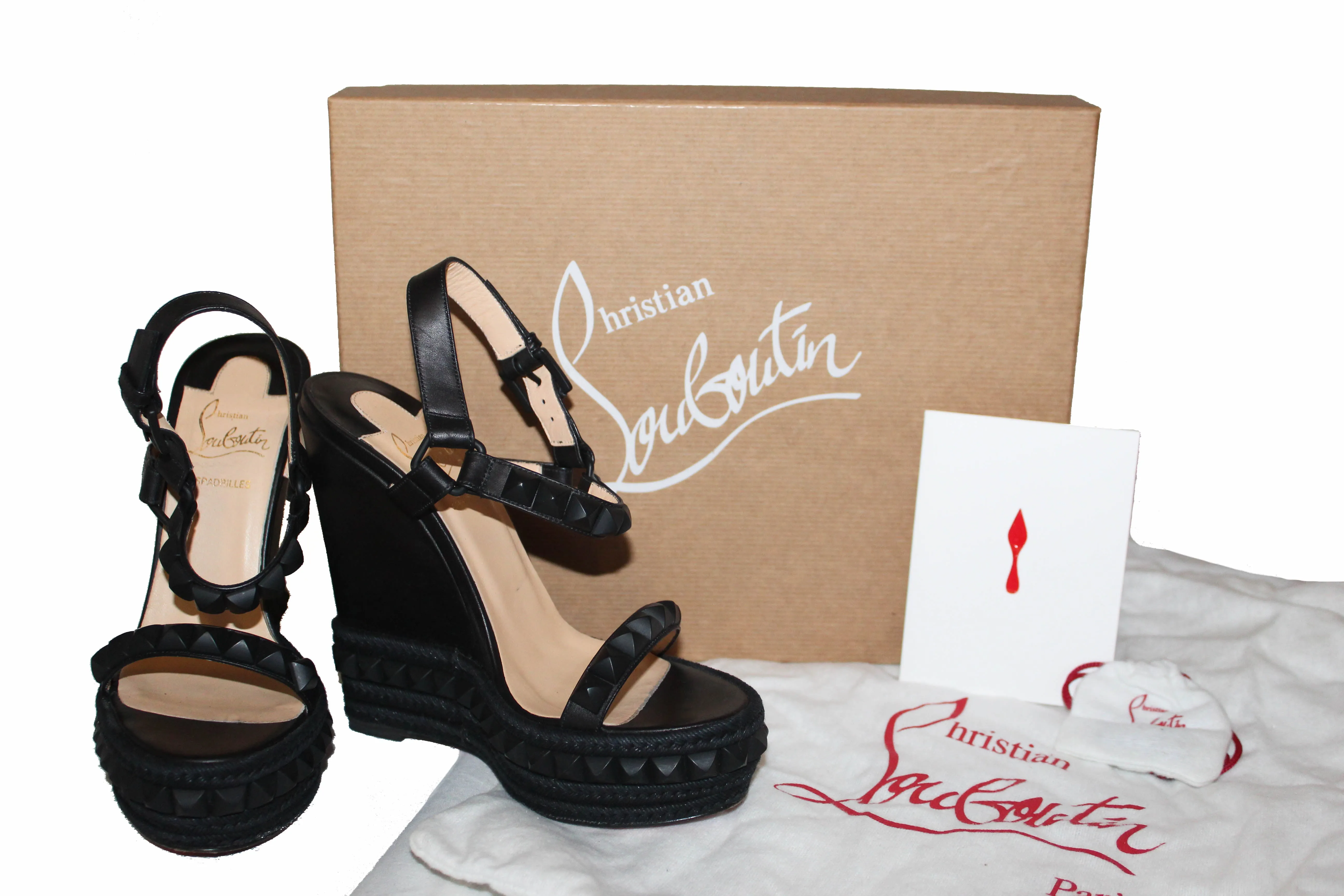 Authentic Christian Louboutin Black Cataclou 140 Wedge Sandals Shoes Size 35