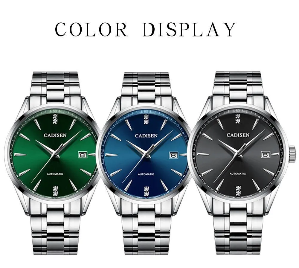 Automatic Mechanical Men's Watch Stainless Steel Japan NH35A Curved Glass Business Fashion Leisure Waterproof Wrist Watch