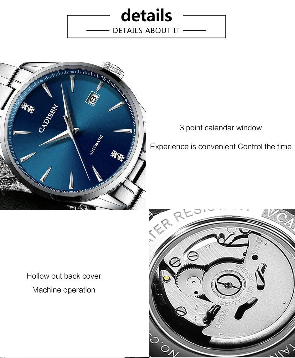 Automatic Mechanical Men's Watch Stainless Steel Japan NH35A Curved Glass Business Fashion Leisure Waterproof Wrist Watch