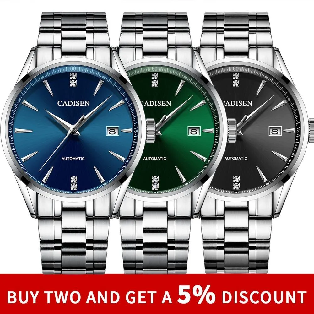 Automatic Mechanical Men's Watch Stainless Steel Japan NH35A Curved Glass Business Fashion Leisure Waterproof Wrist Watch