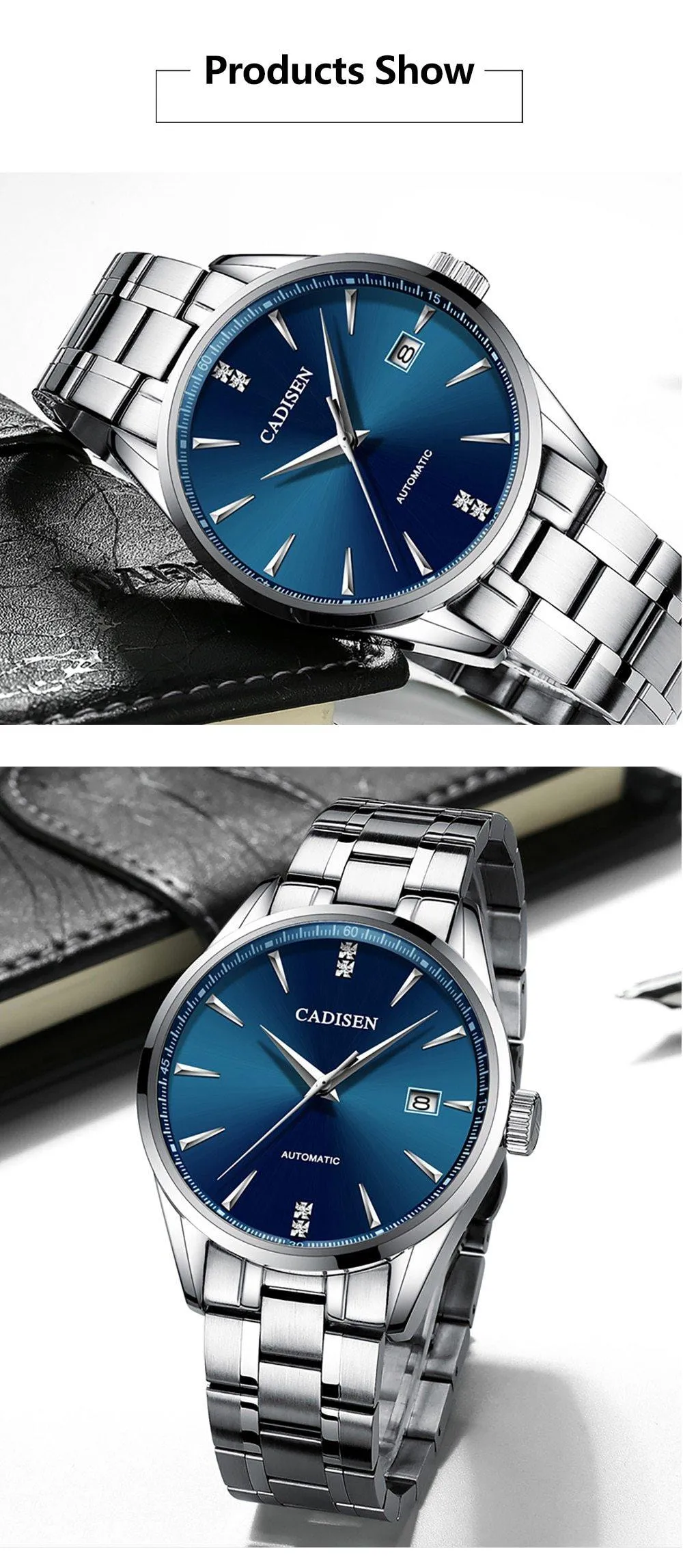 Automatic Mechanical Men's Watch Stainless Steel Japan NH35A Curved Glass Business Fashion Leisure Waterproof Wrist Watch