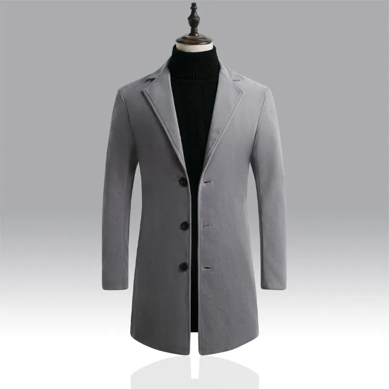 Autumn and Winter Long Cotton Coat New Wool Blend Casual Business Fashion