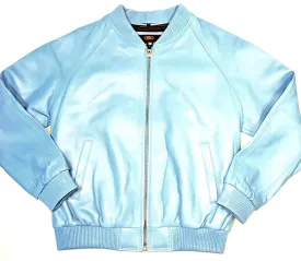 Baby Blue Naked Lambskin Bomber Jacket