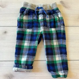 Baby Boden Blue Green Plaid Flannel Elastic Waist Pants